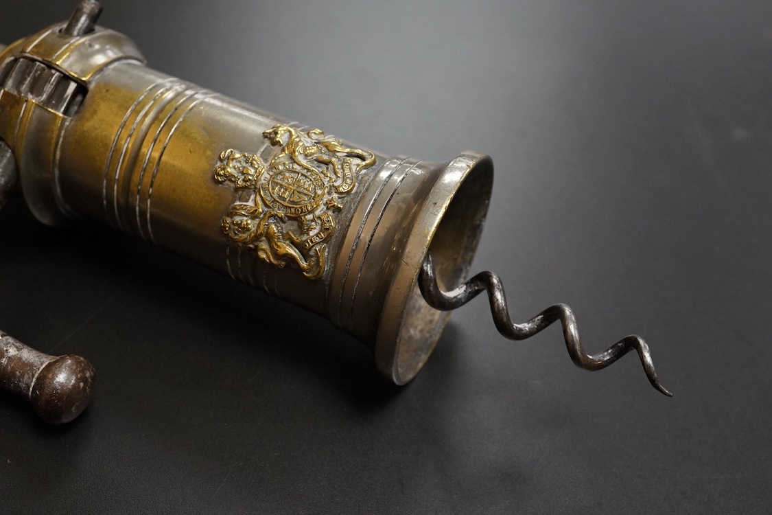 A Thomason type double helix corkscrew with bone handle, 20cm in length